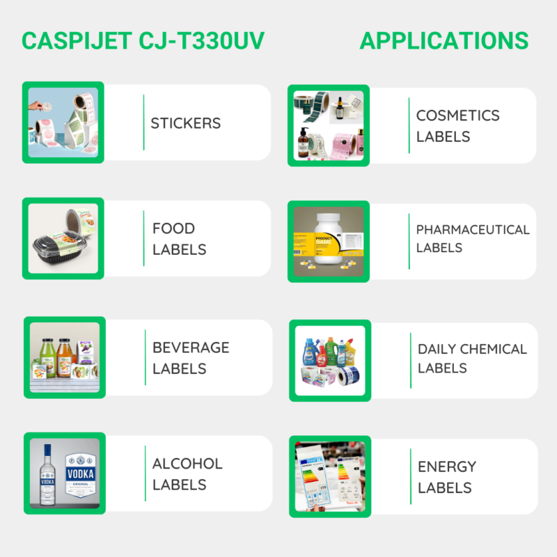 Caspijet CJ-T330UV Applications CJ-T330UV All in One Digital Label Printing and Die Cutting Machine