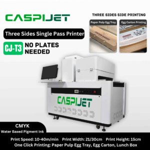 Caspijet CJ-T3 single pass printer in action, printing on egg trays with precision