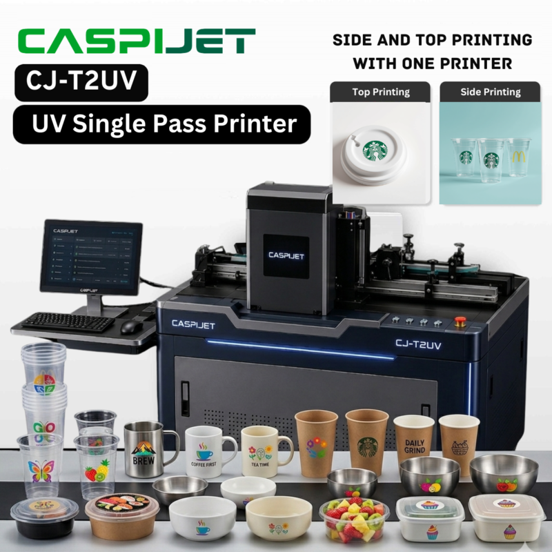 Caspijet CJ-T2UV Hybrid Two in One UV Single Pass Printer - Top and Side Printing
