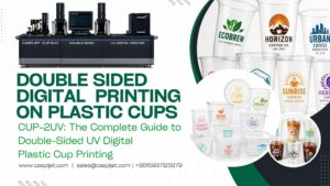 Caspijet CUP-2UV double-sided UV digital plastic cup printer printing full-color artwork on a plastic cup