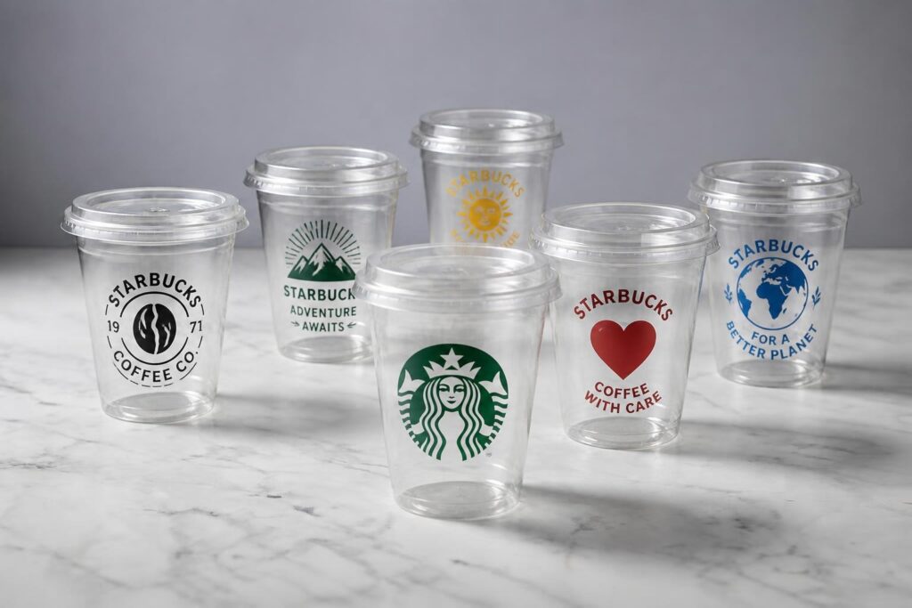 CUP-2UV white ink underprinting on dark plastic cup showing vibrant CMYK colors with UV curing for double-sided cup printing