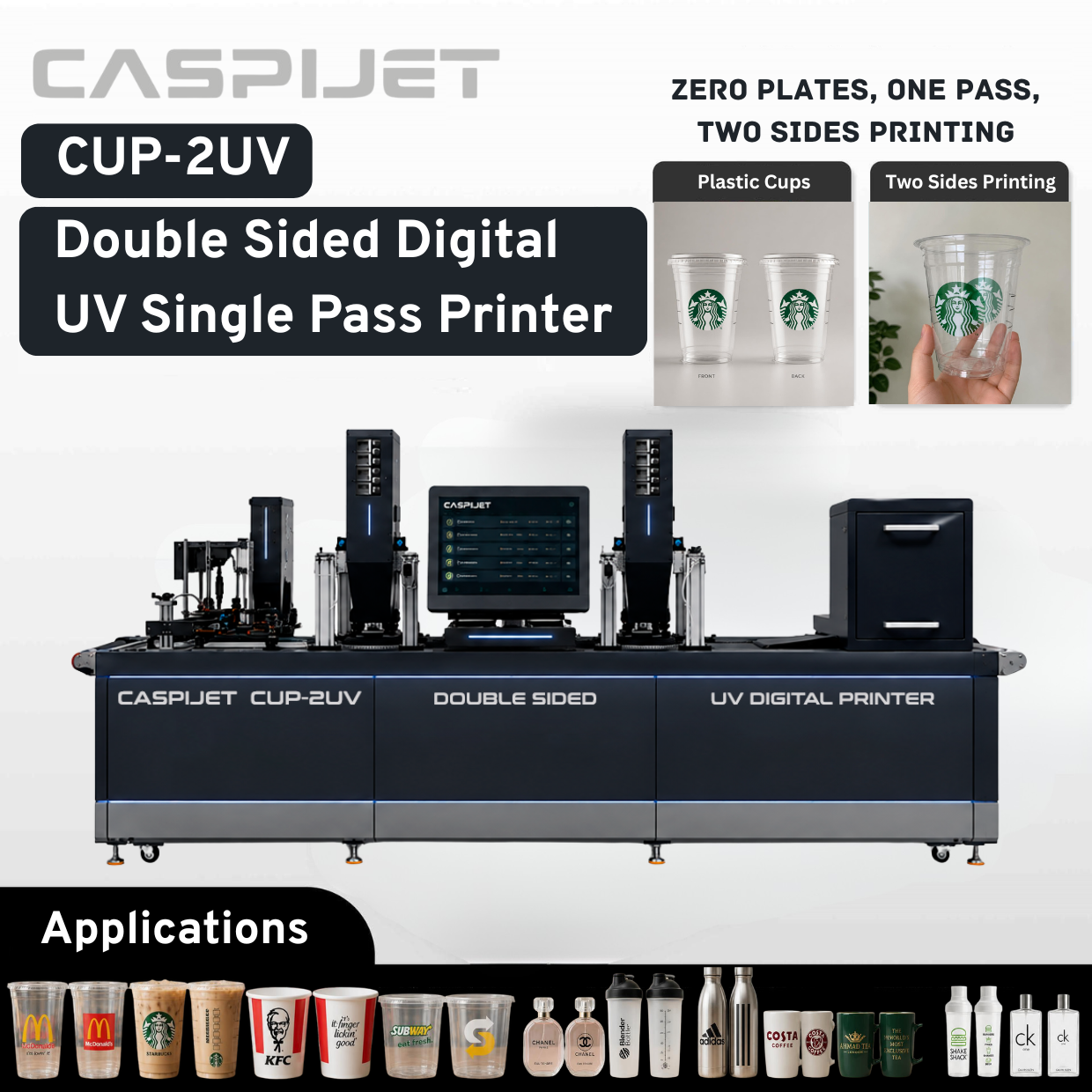 Caspijet CUP-2UV double-sided UV digital cup printer for one-pass plastic cup printing