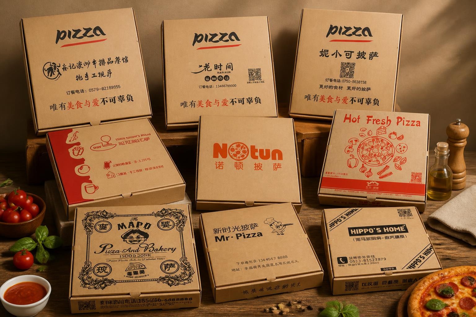 Custom digital pizza box printing with different packaging designs