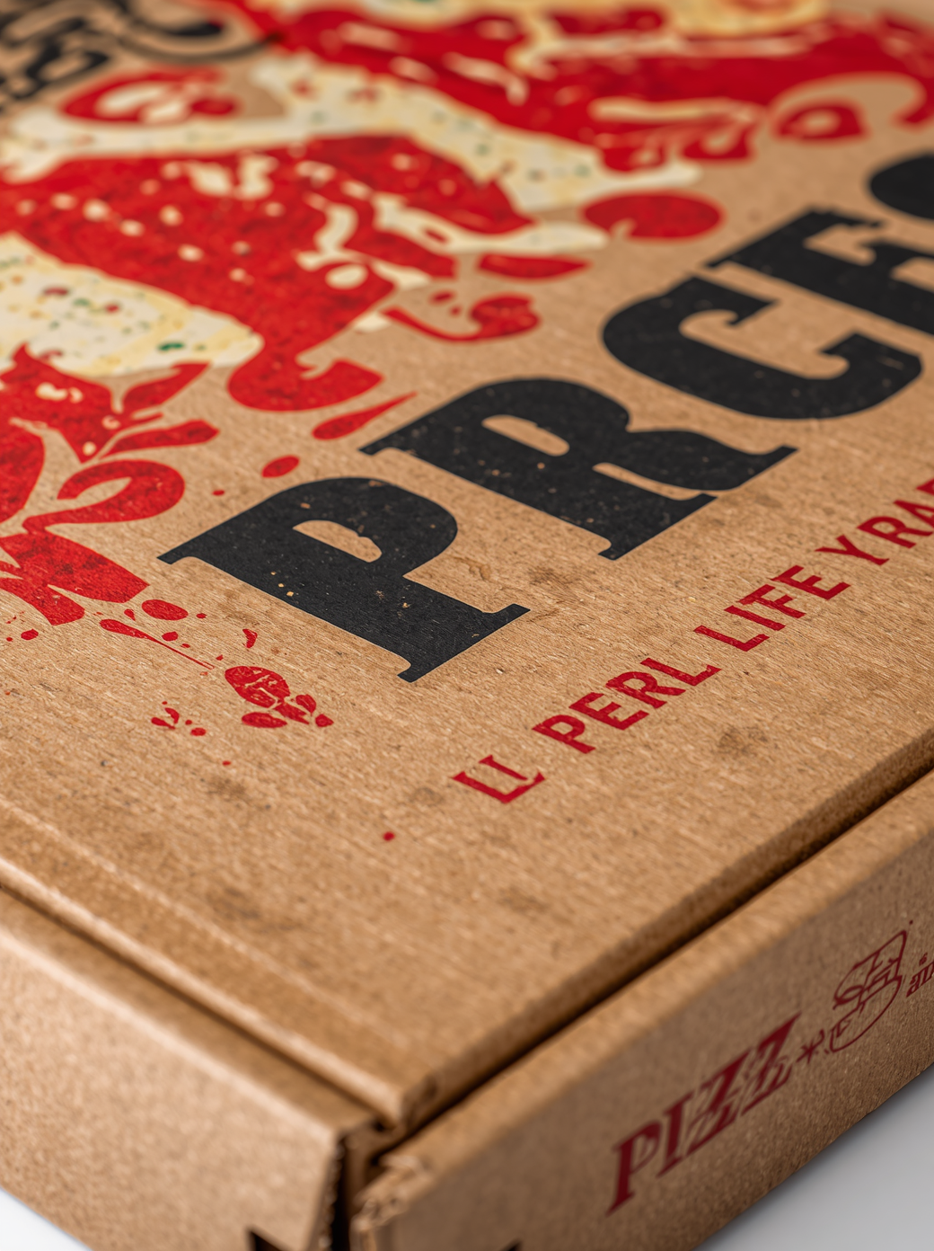 Close-up of digital printing on kraft pizza box material