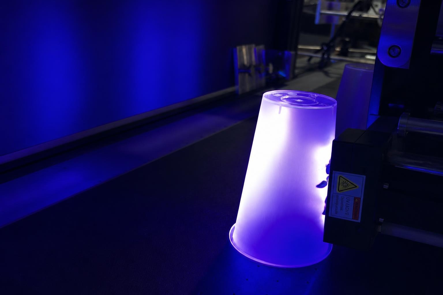 Digital plastic cup printing process from cup loading to UV printing